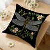 1pc Vintage Dragonfly Floral Cushion Cover Black Botanical Insect Print Pillowcase For Sofa Bed Living Room Decorative Home Acce