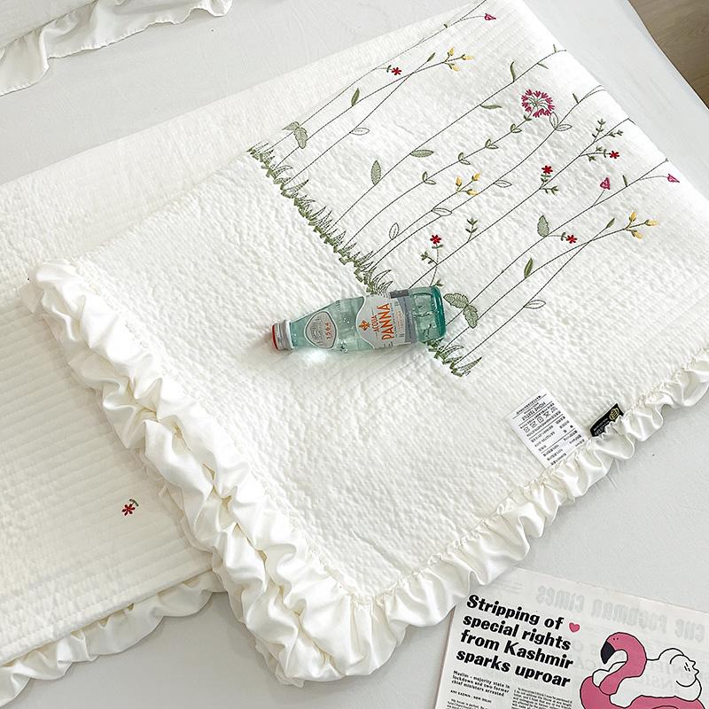 Korean Style Embroidered Quilt, Comforter Blanket, Single, Double Bed Cover, Quilted Bedspread Sheet, Pillowcase, Queen, King, S
