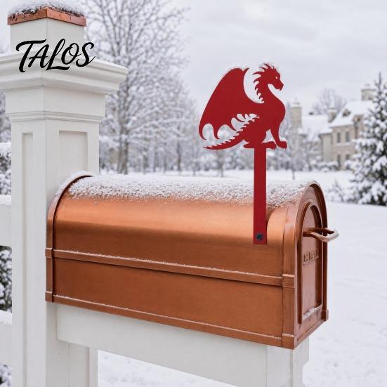 Talos Metal Mailbox Flag Replacement, Decorative Dragon Stake Sign, Winged Shape Ornament for Outdoor Mail Box Decoration