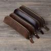 Cowhide Pencil Bag Retro Style Zipper Pen Case School Supplies Office Stationery Pen Storage Glasses Bag