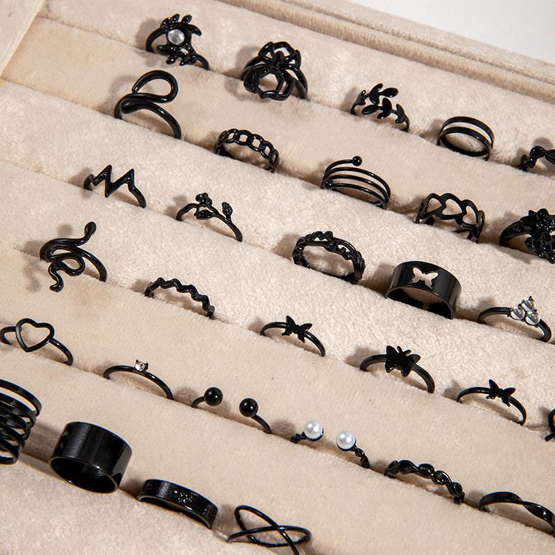 Personalized black snake butterfly spider ring geometric hollow leaf heart ring fifty pieces mixed batch