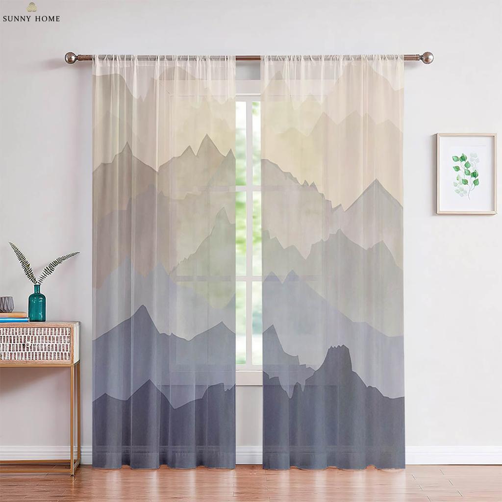 Set Of 2 Landscape Ink Painting Printed Curtains Black White Bedroom Living Room Study Decorative Made Polyester Great Window Treatment