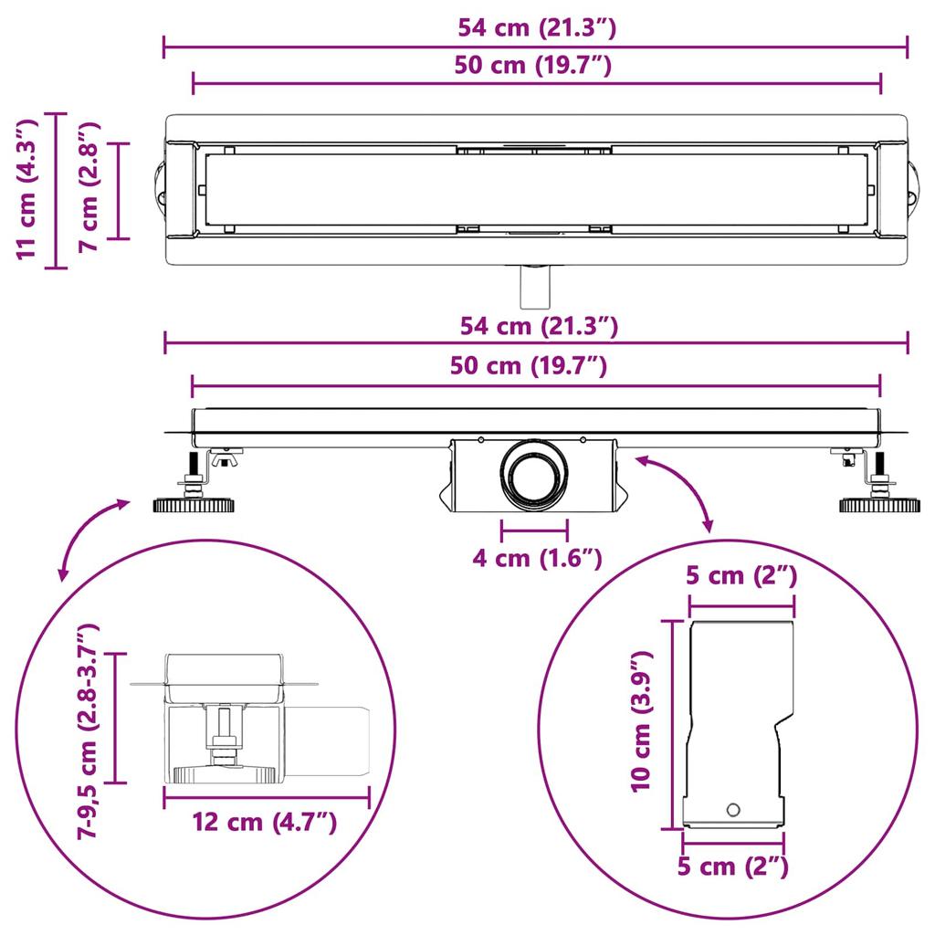 Shower Drain with Glass Cover Black 50 cm Stainless Steel 304