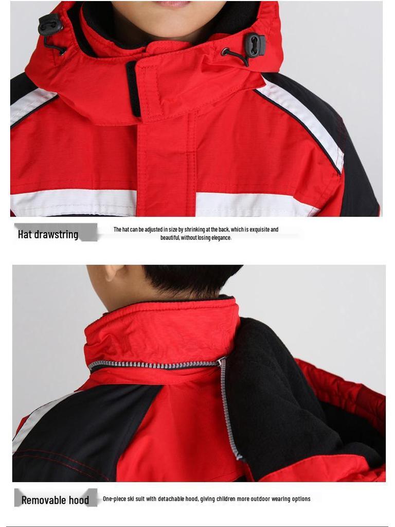 Unisex One-Piece Hooded Ski Suit - Solid Color, Warm Jacket & Pants