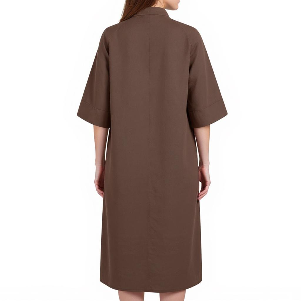 Women's Fashion Casual Button Cardigan Cotton And Linen Color Dress With Pockets