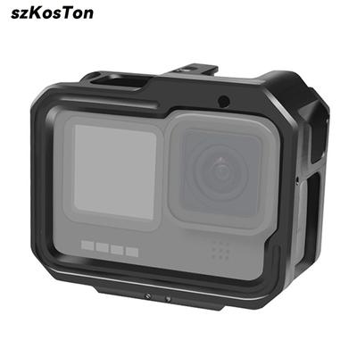 Caixa de proteção para GoPro Hero 13 12 11 10 9 Gaiola de vídeo de alumínio com 2 sapatas frias para microfone Luz LED Moldura protetora