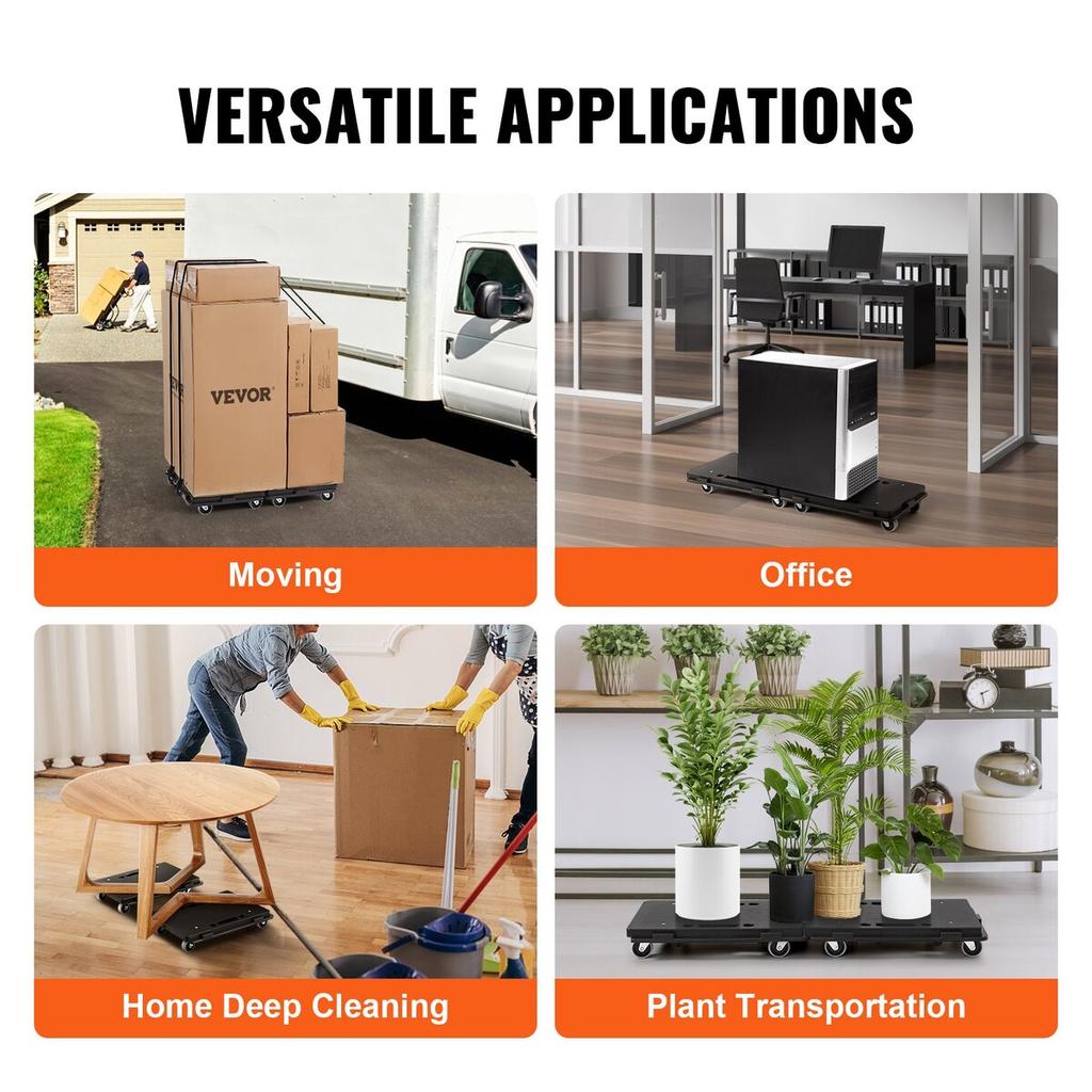Furniture Dolly, 500 Lbs Capacity Each Count, Furniture Mover with Wheels, Portable Moving Rollers 4 Wheels Heavy Duty, Small Flat Dolly Cart with