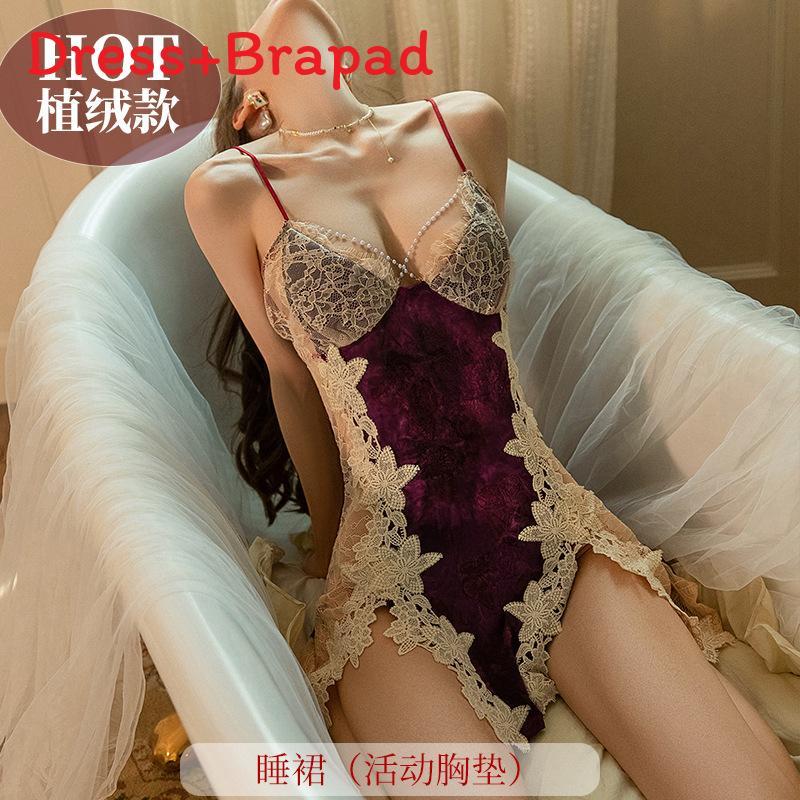 French Lace Velvet Sleepwear Set With Vneck Design For Women Home Use