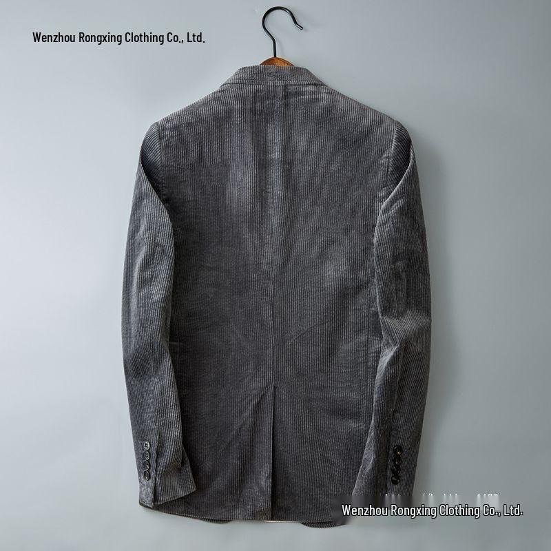 Men's Retro Striped Corduroy Suit Jacket - Slim Fit, Casual Business Wear for Spring and Autumn
