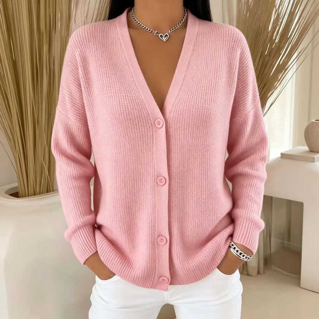Women's Knit V Neck Button Cardigan Sweater Long Sleeve Soft Comfortable Autumn Winter Outerwear Casual Lightweight Layering Top