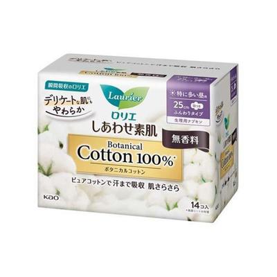 Kao Lori Happy Bare Skin Botanische Baumwolle 100% Besonders für starke wöchentliche Nutzung 25cm mit Flügeln Duftfrei 14 Stück