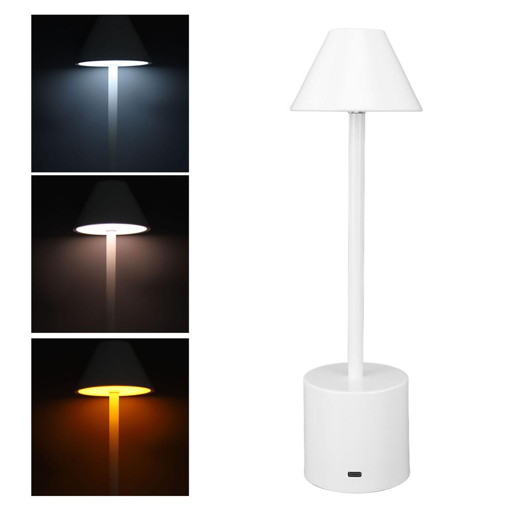 LED Table Lamp 3 Color Modes Dimmable 2000mAh Type C Charging Portable Cordless Metal Desk Light for Bedside Room White