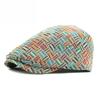 Unisex Vintage Woven Jacquard Plaid Flat Cap Retro Ethnic Style Beret Newsboy Hat Cabbie Ivy Cap for Men Women