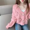 Spring Autumn Korean Style Knitted Cardigan for Women Bowknot Short V-neck Cute Loose Sweater Sweet Coat