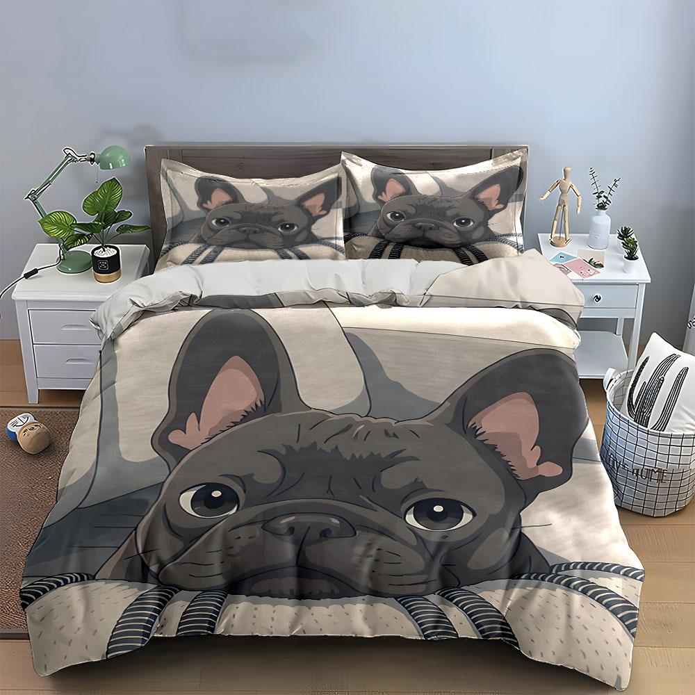 "Adorable Doggy Gaze, Cozy Charm." Bedding Sets Duvet Covers Pillowcases(1* Duvet Cover 2* Pillowcases Without Duvet Insert)