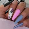 24 Stuks Herbruikbare Zelfklevende Nepnagels French Lang Ballet Roze Roos Contrast Lijn Press On Nagels