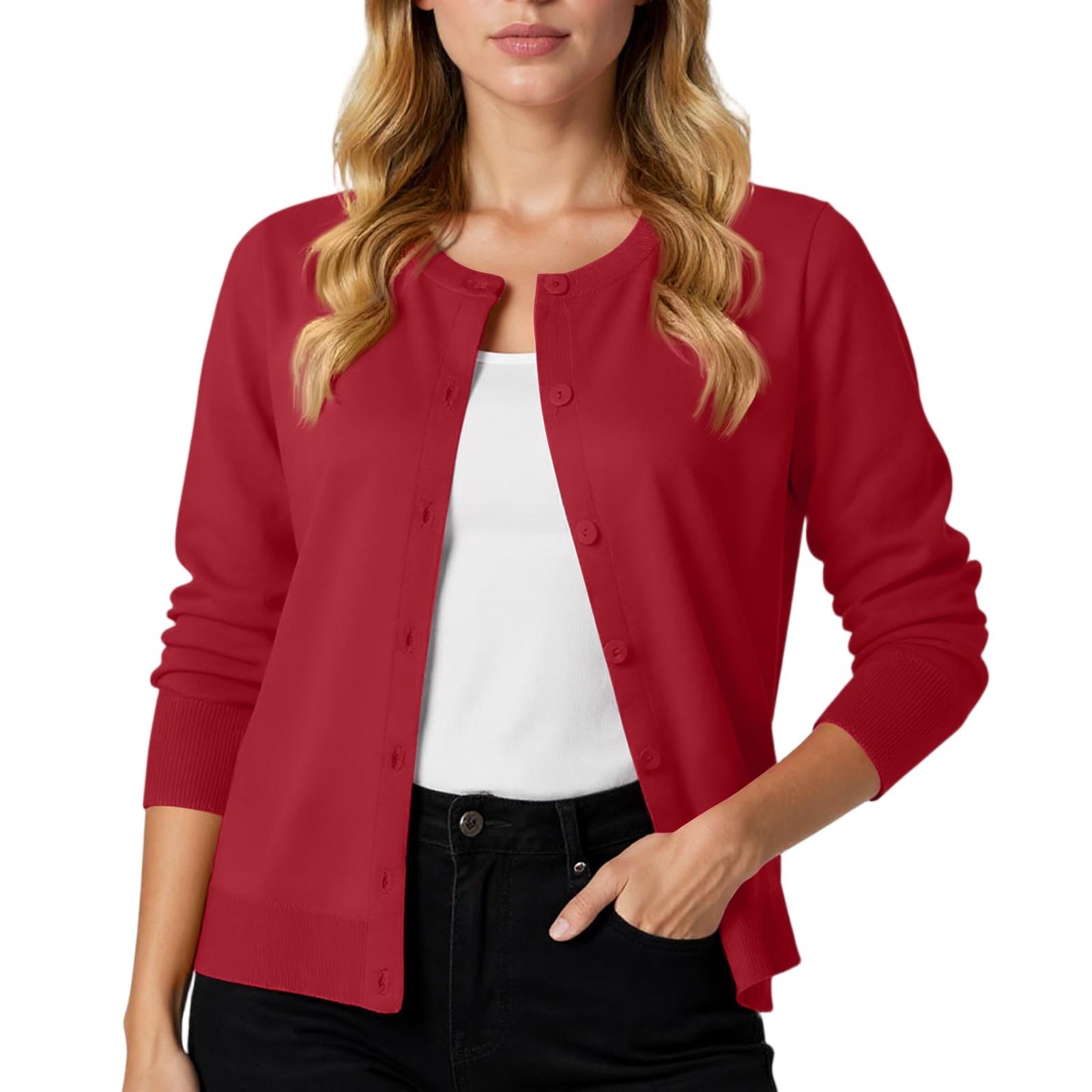 

Женский однотонный повседневный свитер с длинными рукавами, вязаный кардиган-куртка XL красный