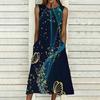Plus Size Sleeveless Crew Neck Dress Fresh Wild Blossom Print Flowy Knee Length Outfit