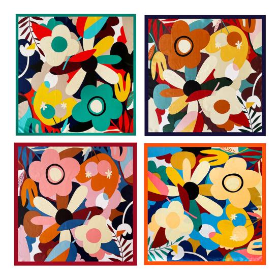 yangyizhi Large Square Headscarf, Simulated Silk Satin Fabric Scarf, Vibrant Floral Print Neck Multi-Purpose Turban Scarf Shawl Hair Tie