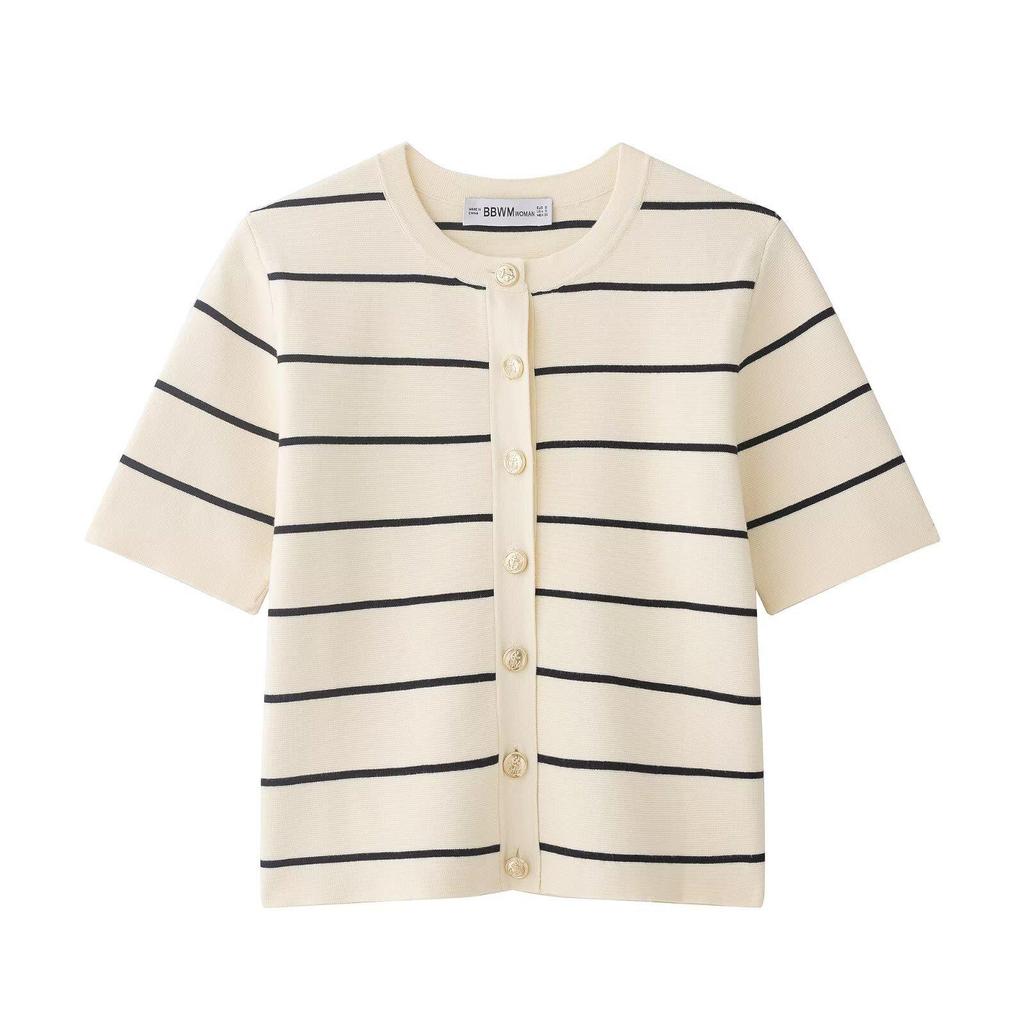 European Style Striped Knitwear for Women - Spring 2026, Short Sleeves