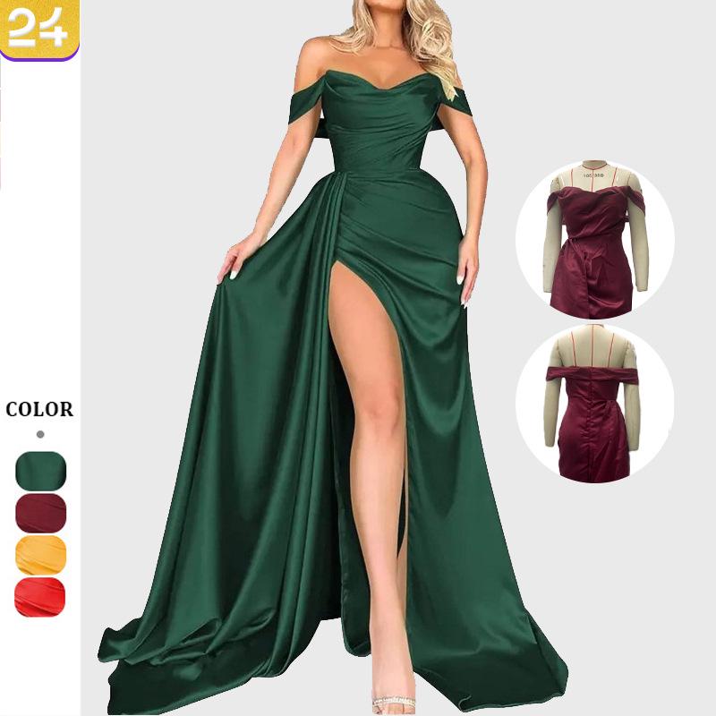 Večerní párty šaty s vysokým rozparkem na jedno rameno, slim střih 2025