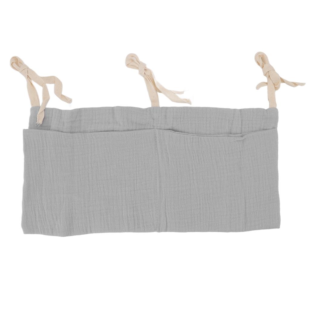 Baby Bed Storage Hanging Bag 2 Pockets Adjustable Strap Infant Bedside Storage Bag for Toy Grey