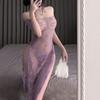 Sex Underwear One-word Collar Perspective Cheongsam Tube Top Sexy Lace Nightdress Sexy Pure Desire Nightdress Women
