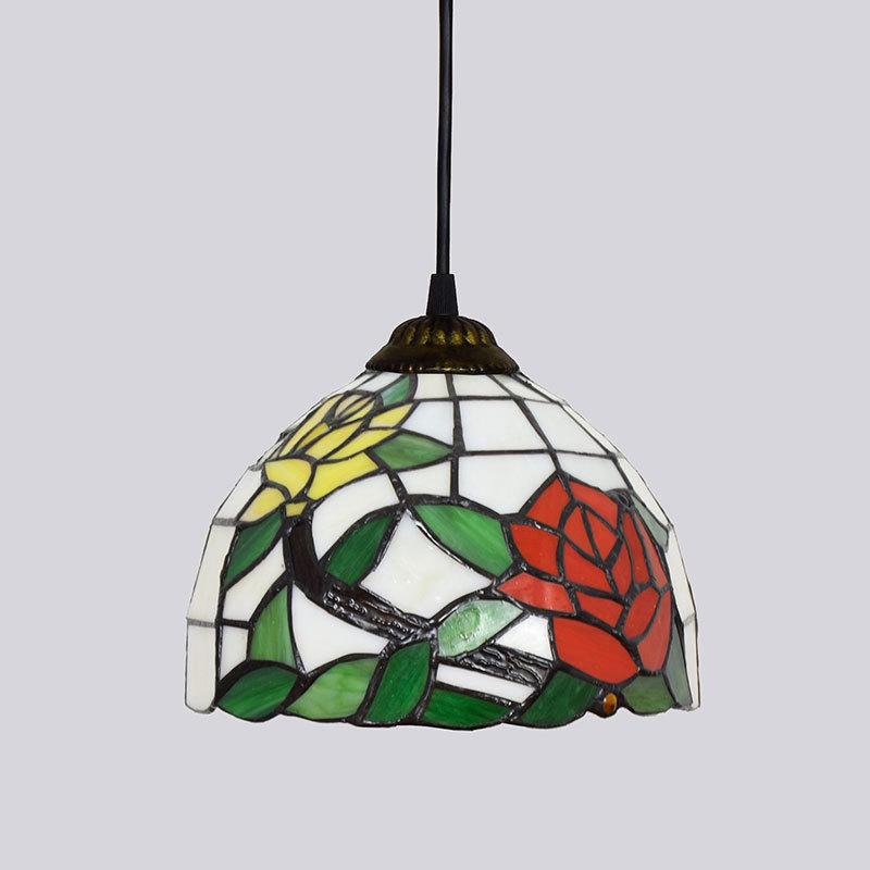 20cm/8“ European Stained Glass Pendant Lamp Dinning Room Chandeliers Hanging Light Bedroom Lighting Fixture Home Luminaria Decor