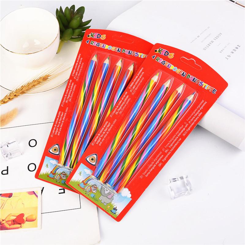Lápiz Arcoíris Creativo Lindo de 4 Colores Mismo Núcleo de Madera Papelería de Dibujo para Niños Regalo
