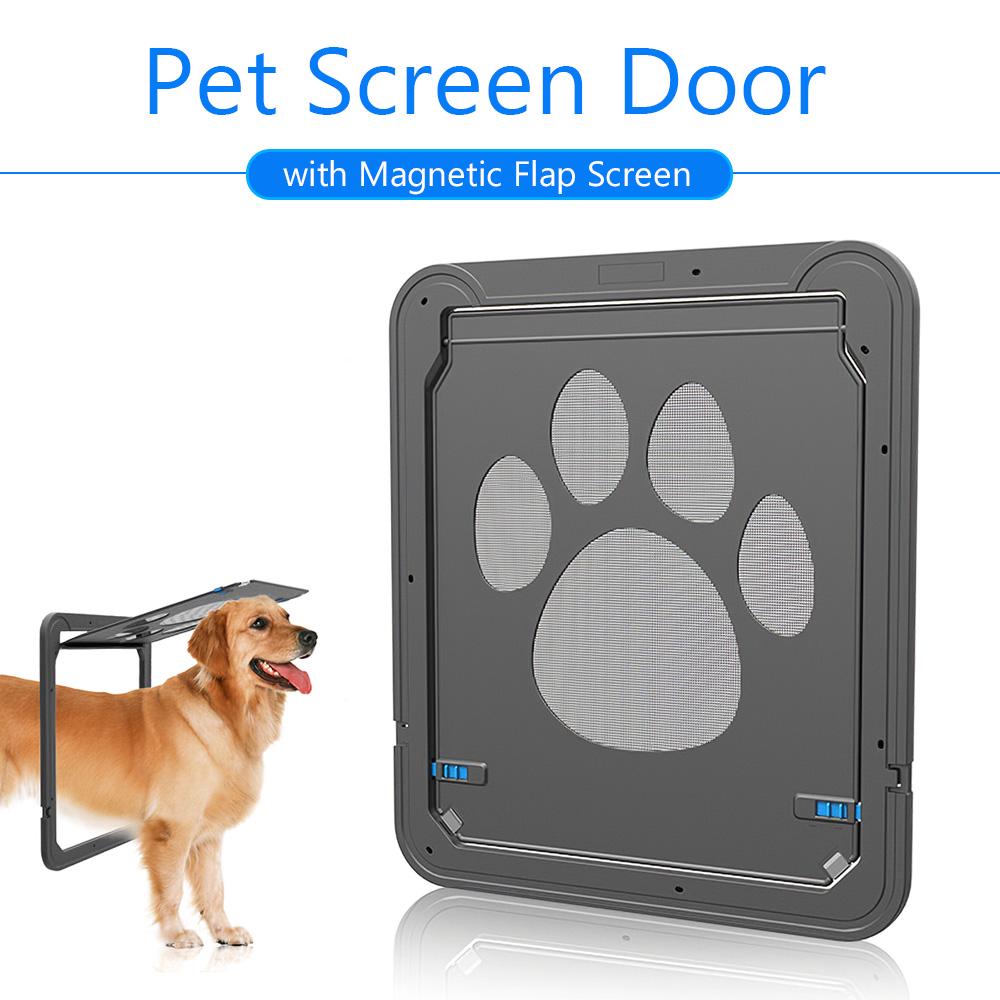 Pet Screen Door Magnetic Flap Screen Automatic Lockable Black Door for Dogs