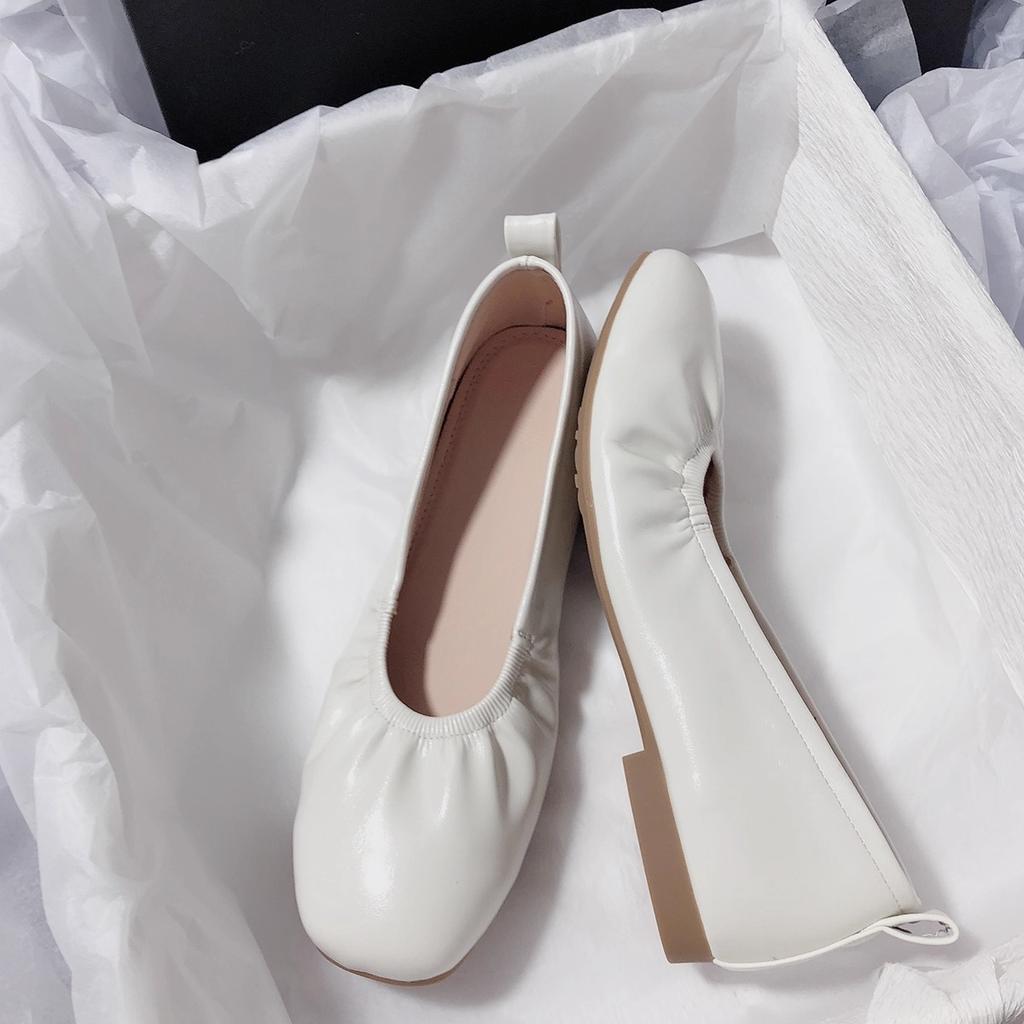 Riesig weich und bequem~ Leder Ballerinas Koreanische Version schlicht und vielseitig runde Spitze Doudou Temperament flacher Ausschnitt Einzelne Schuhe Slipper