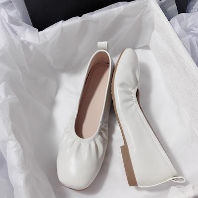 Huge Soft and Comfortable~ Leather Flat Shoes Korean Version Simple and Versatile Round Head Doudou Temperament Shallow Mouth Single Shoes Lazy Shoes