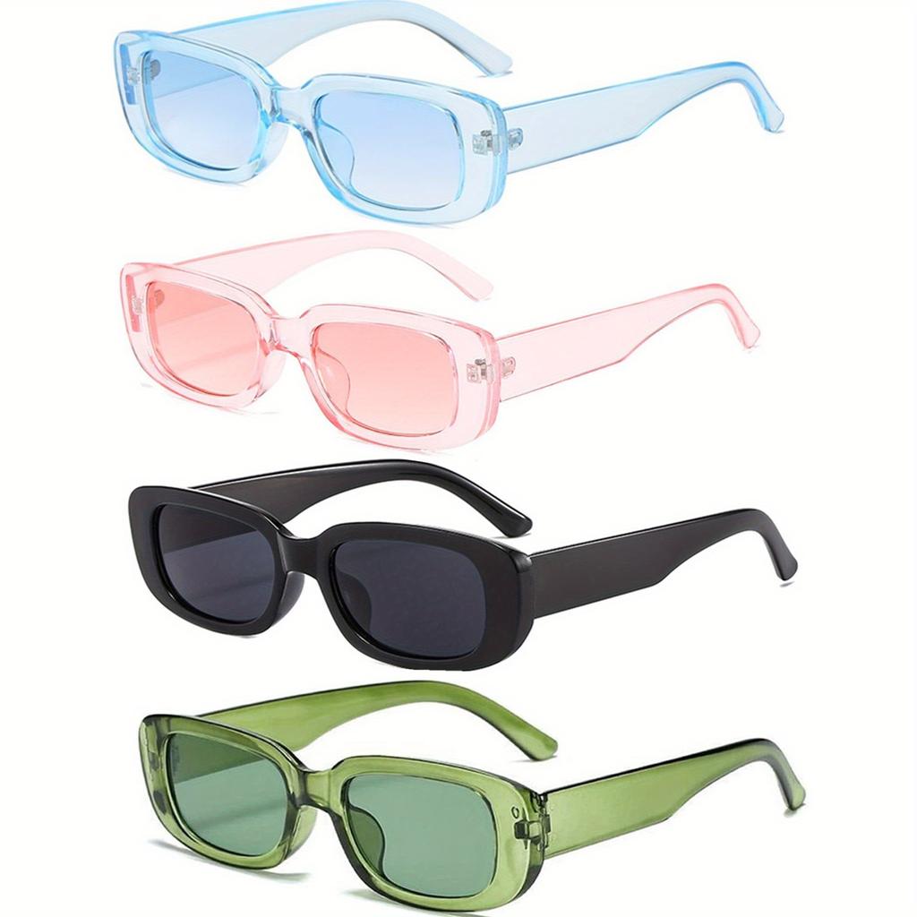 Protective Glasses 4pcs Rectangle Frame Sunglasses Women Men Candy Color Y2K Fashion Sun Glasses Vintage Outdoor Eyewear UV400