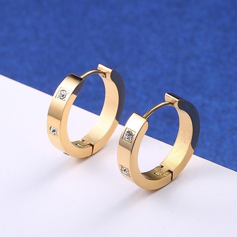 

Stainless Steel Tiny Zircon Stone Huggies Wedding Medium Jewelry Hoop Earrings Gifts for Women золотой