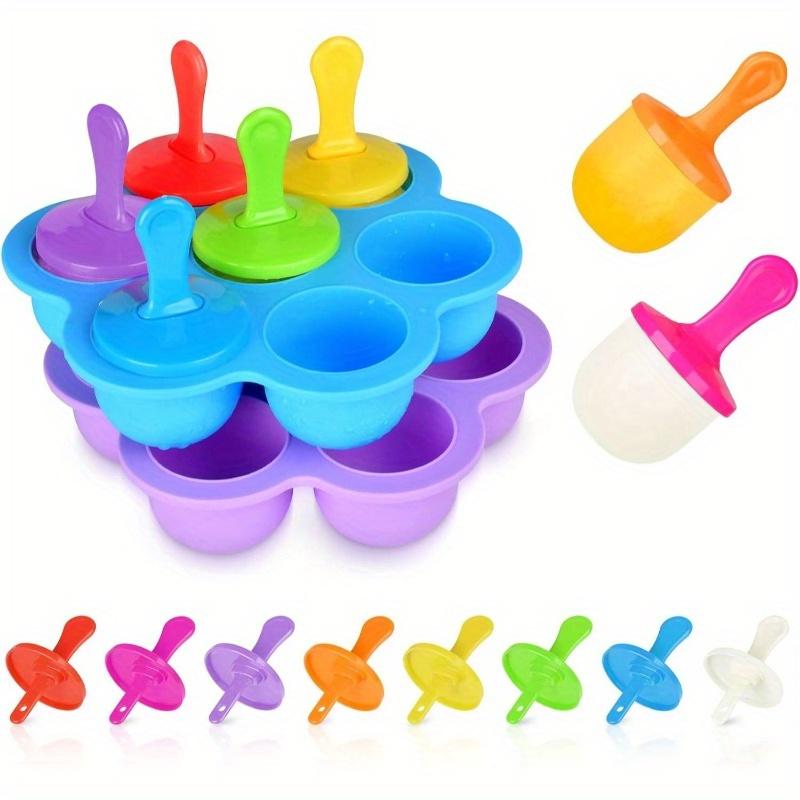 

2pcs Silicone Popsicle Molds with Colorful Sticks BPA Free Food Storage Containers, 7 Round Cavities, Mini I Pop Design for Smoothies,Juice,and Snacks