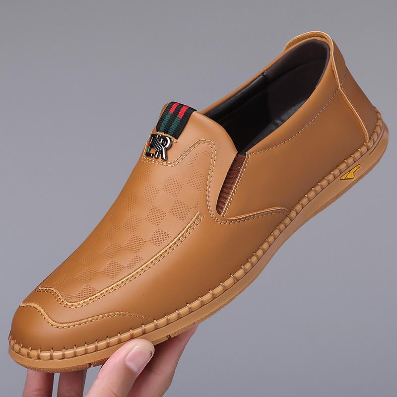 

2024 autumn new men s daily casual leather shoes men s handmade online foot cover single shoes middle-aged dad shoes 9901 44 жовтий