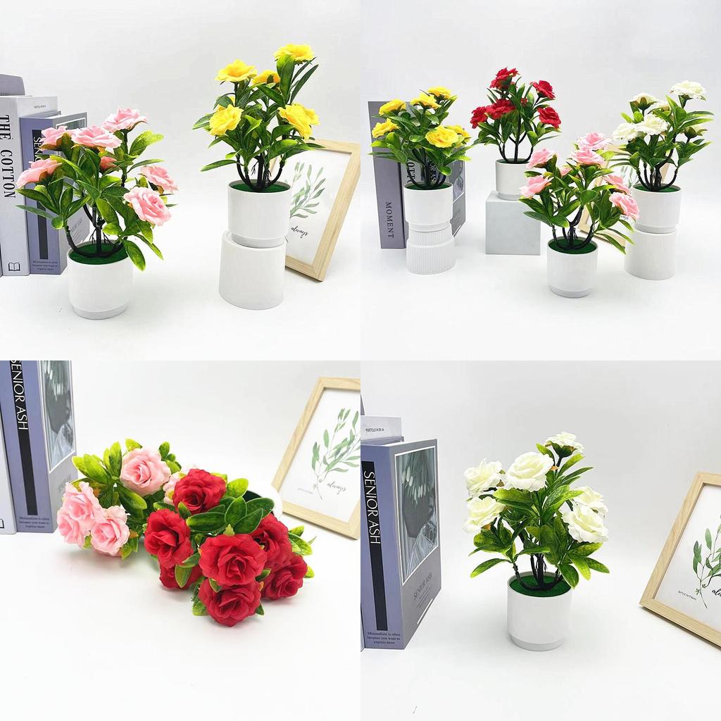 Romantic Rose Bonsai Artificial Plant For Valentines Day Gift And Indoor Decoration With Durable Material