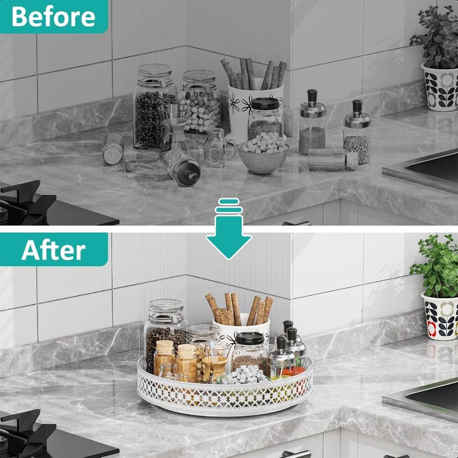 Turntable Organizer 13 inch Rotating Spice Rack Metal  for Cabinet Pantry Kitchen Countertop Dining Table Cupboard Bathroom Va