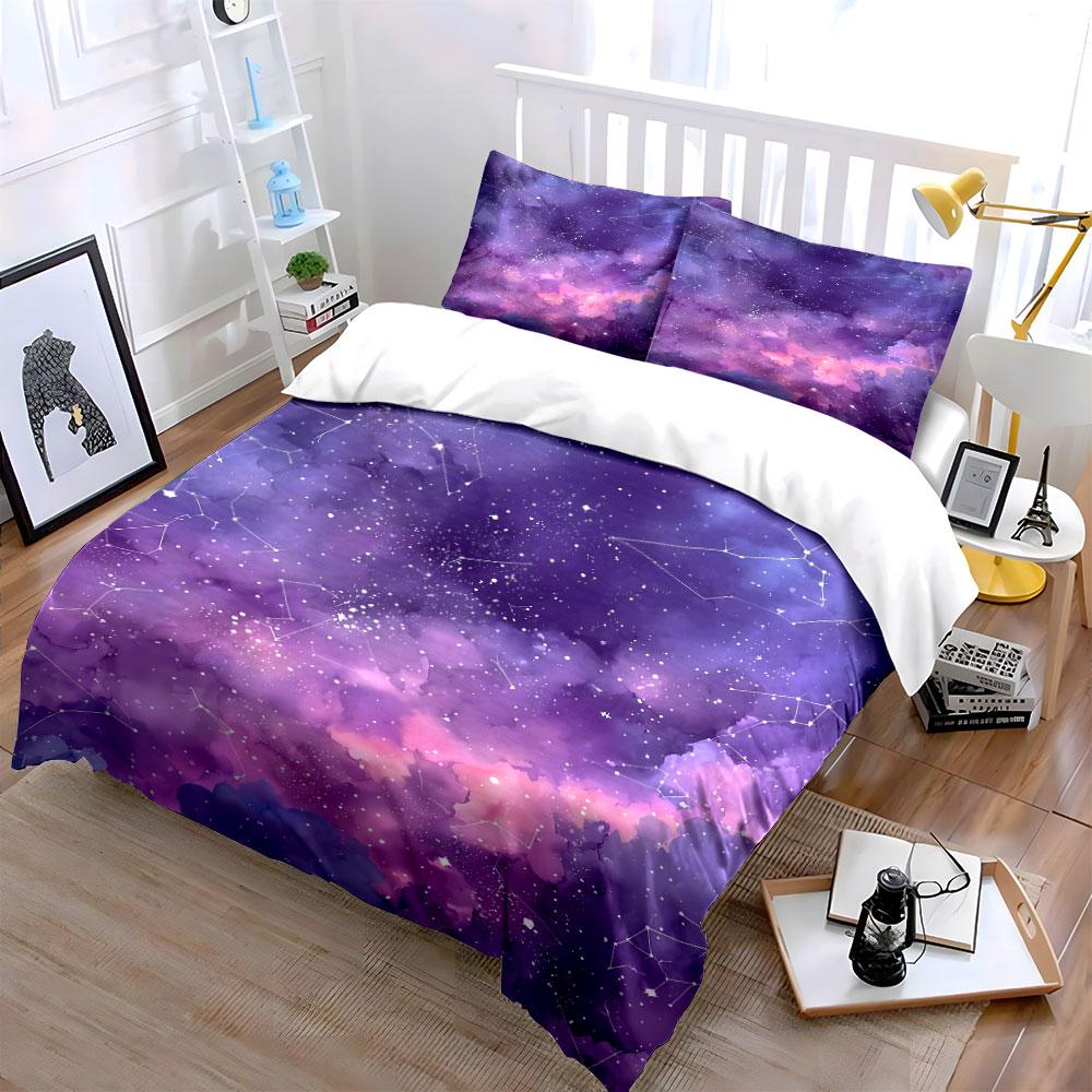 Purple Galaxy Constellation Set Bedding Duvet Cover Set Duvet Cover Pillowcases (1 * Duvet Cover 2 * Pillowcases, without duvet insert)