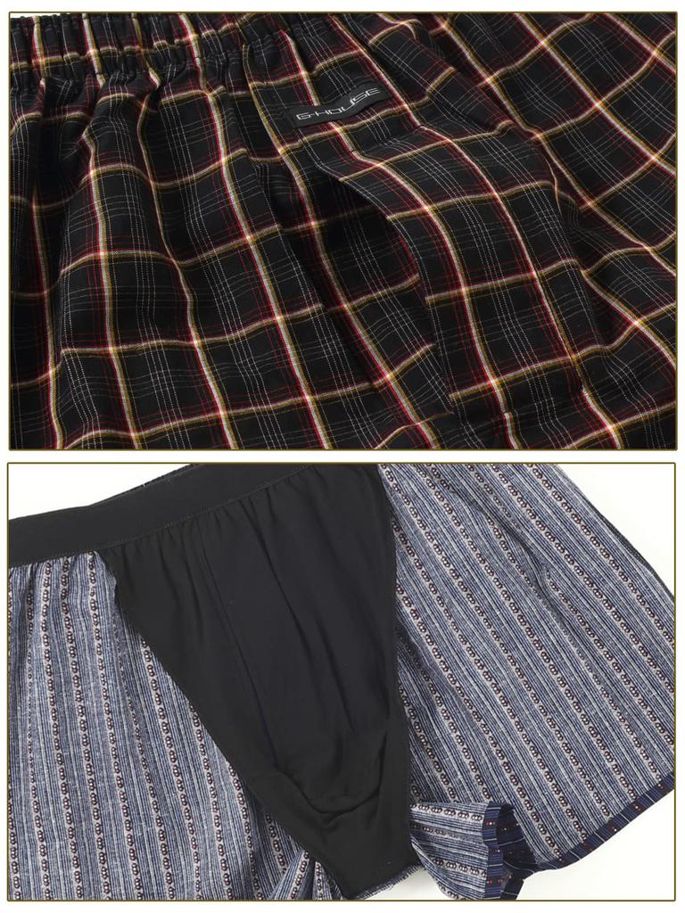 Kaituck Family G-HOUSE Hängematten-Trunks, 100% Baumwolle, 3-teiliges Set, Unterwäsche, Karomuster, Allover-Druck, Größen M, L, LL (L, Karomuster)