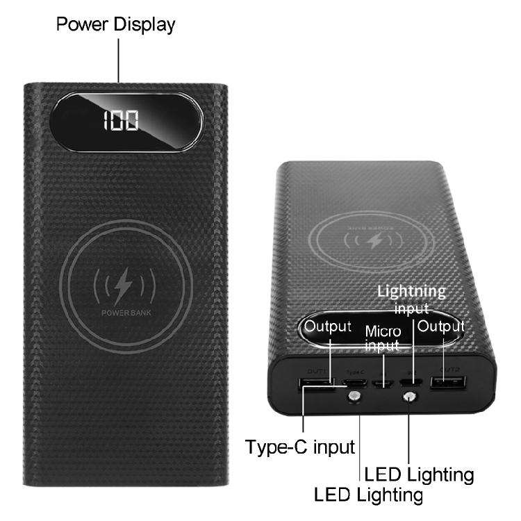Detachable 5W 10W 22.5W QC3.0 LCD 6x21700 Battery for Case Power Bank for Shell