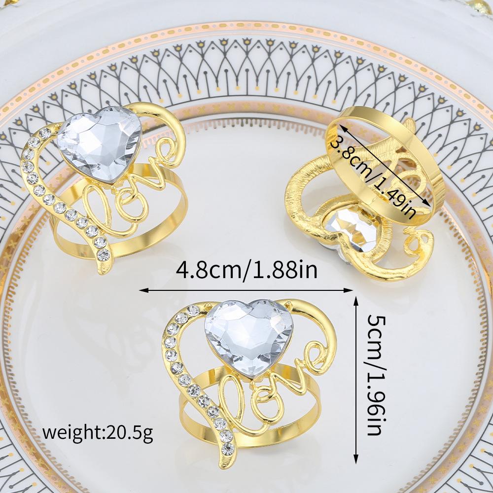 12pcs/lot Valentine's Day Love Napkin Ring Diamond-encrusted Alloy Napkin Button Tissue Button Hotel Wedding Mouth Cloth Ring