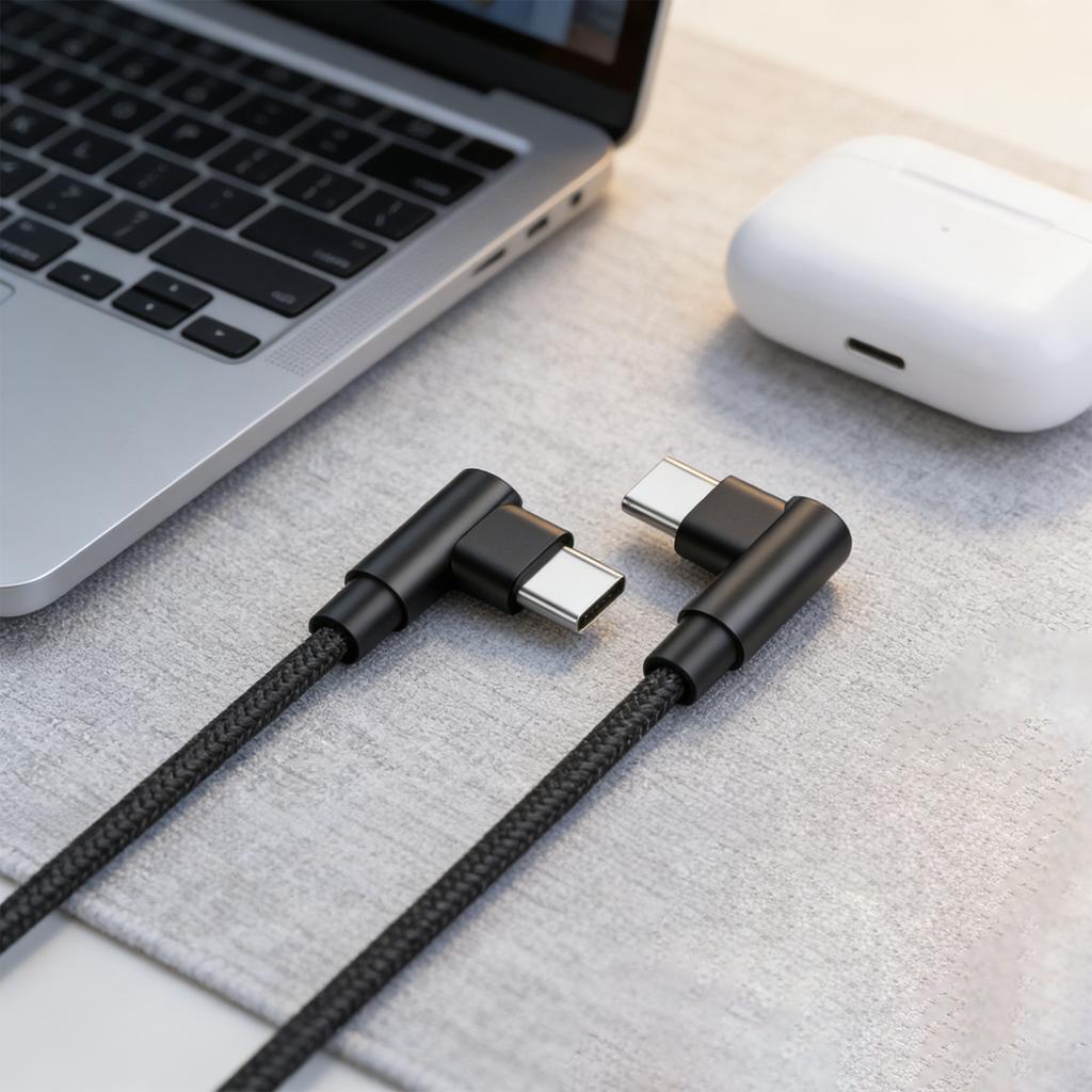 60W USB C Fast Charging Cable Double 90 Degree Connectors And Sturdy Nylon Build Enhances Devices Compatibility