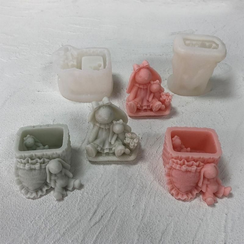 Cute Animal Candle Molds Lovely Rabbits Storage Box Silicone Molds Jewelry Box Resins Molds Soap Molds Home Decorations