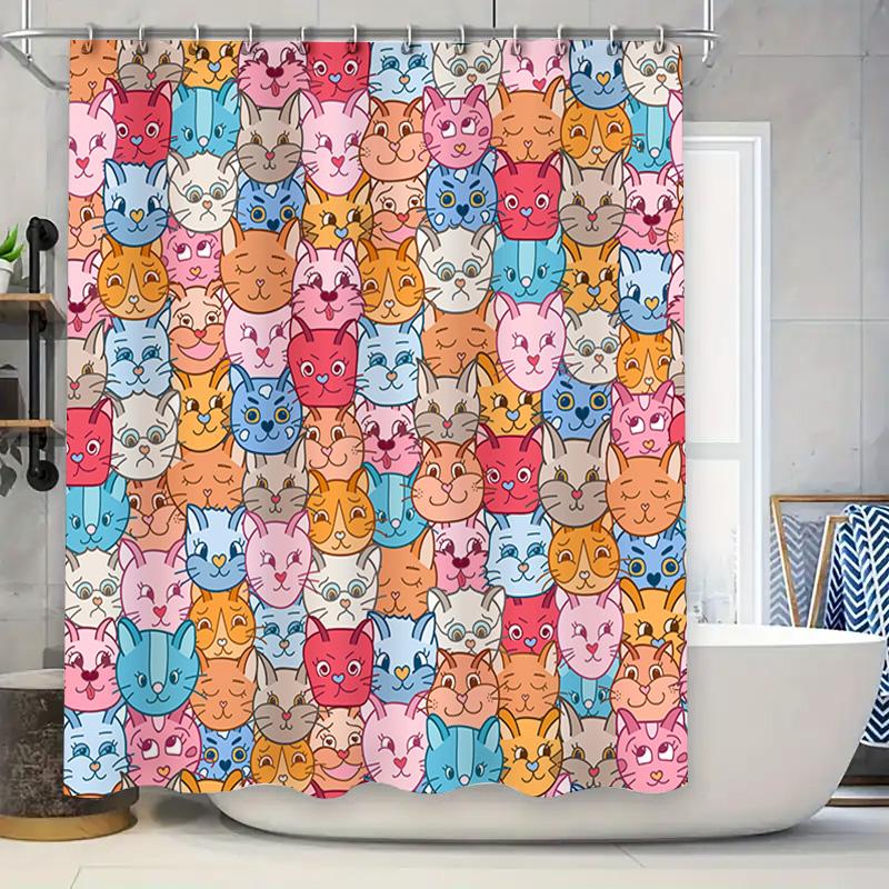 

Adorable Cartoon Cats Shower Curtain Waterproof Bathroom Decoration Home Decor W60H190(CM)-1 Pcs