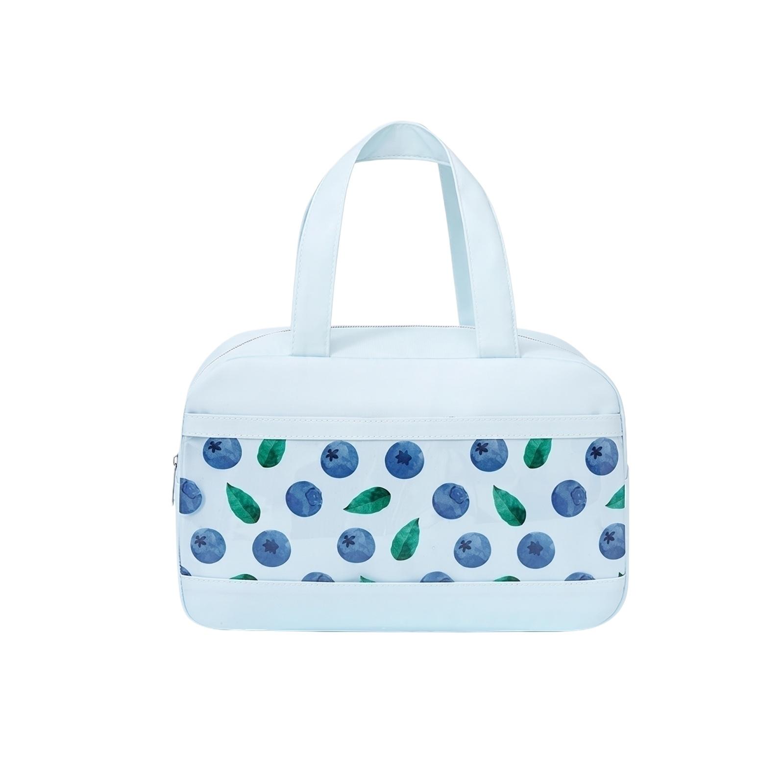 

Insulated Lunch Bag Portable Handheld Bento Box Carrier with Strawberry Pattern Clear Front Pocket and Double Handle for Students and Office one size синий