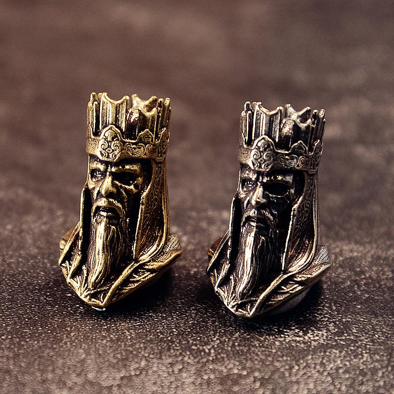 Crown Skull King Skeleton Man Head Sculpture Brass Knife Beads EDC Outdoor DIY Paracord Woven Lanyard Keychain Pendant Accessory