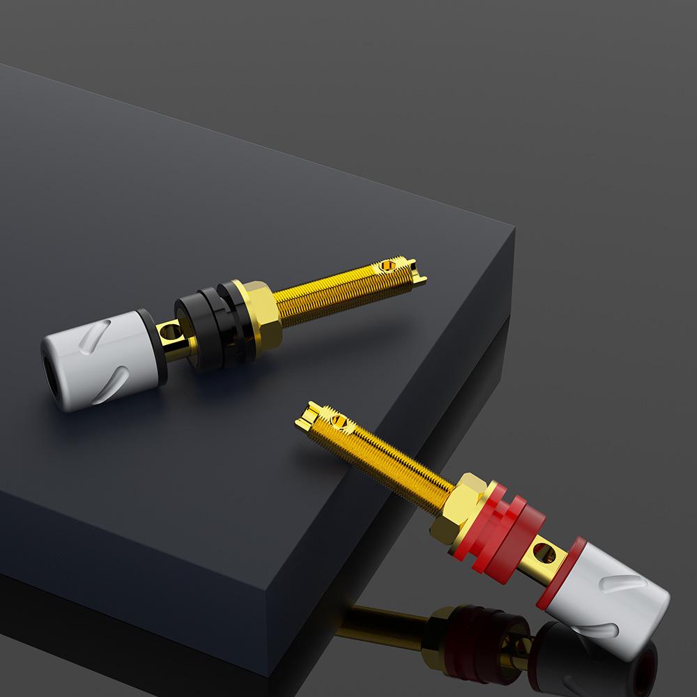 

Monosaudio Медные клеммы для акустических систем с родиевым покрытием и безпаечные разъемы типа банан