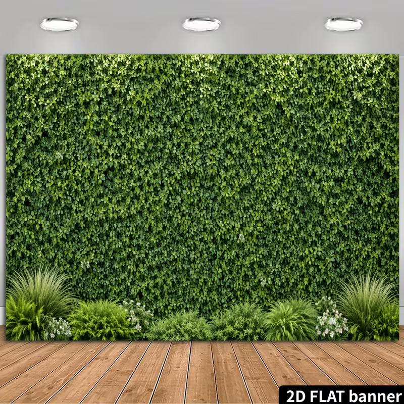 2D Minimalist Green Plant Wall White Tiny Bloom Photo Background