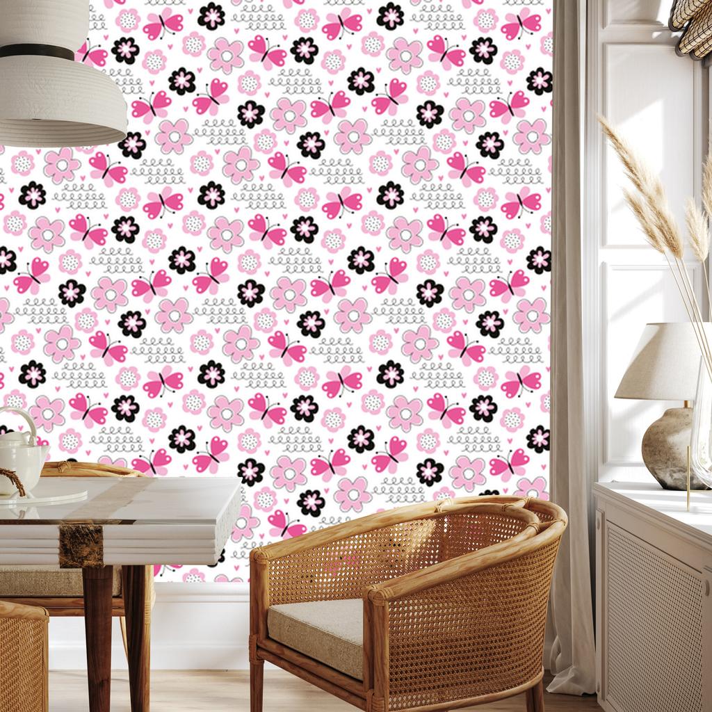 Wallpaper Butterflies Hearts and Flowers for Living Room and Bedroom 50x1000